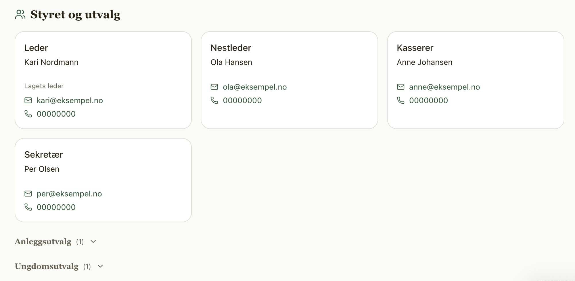 Styret og utvalg med kontaktinformasjon